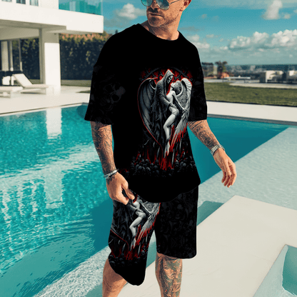 Skull and Beauty 3D All Over Printed Combo T-Shirt BoardShorts