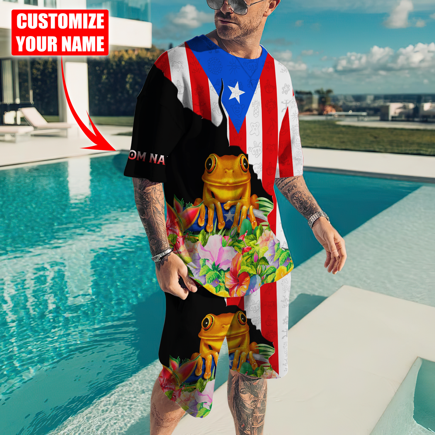 Customize Name Puerto Rico Combo T-Shirt / Board Short