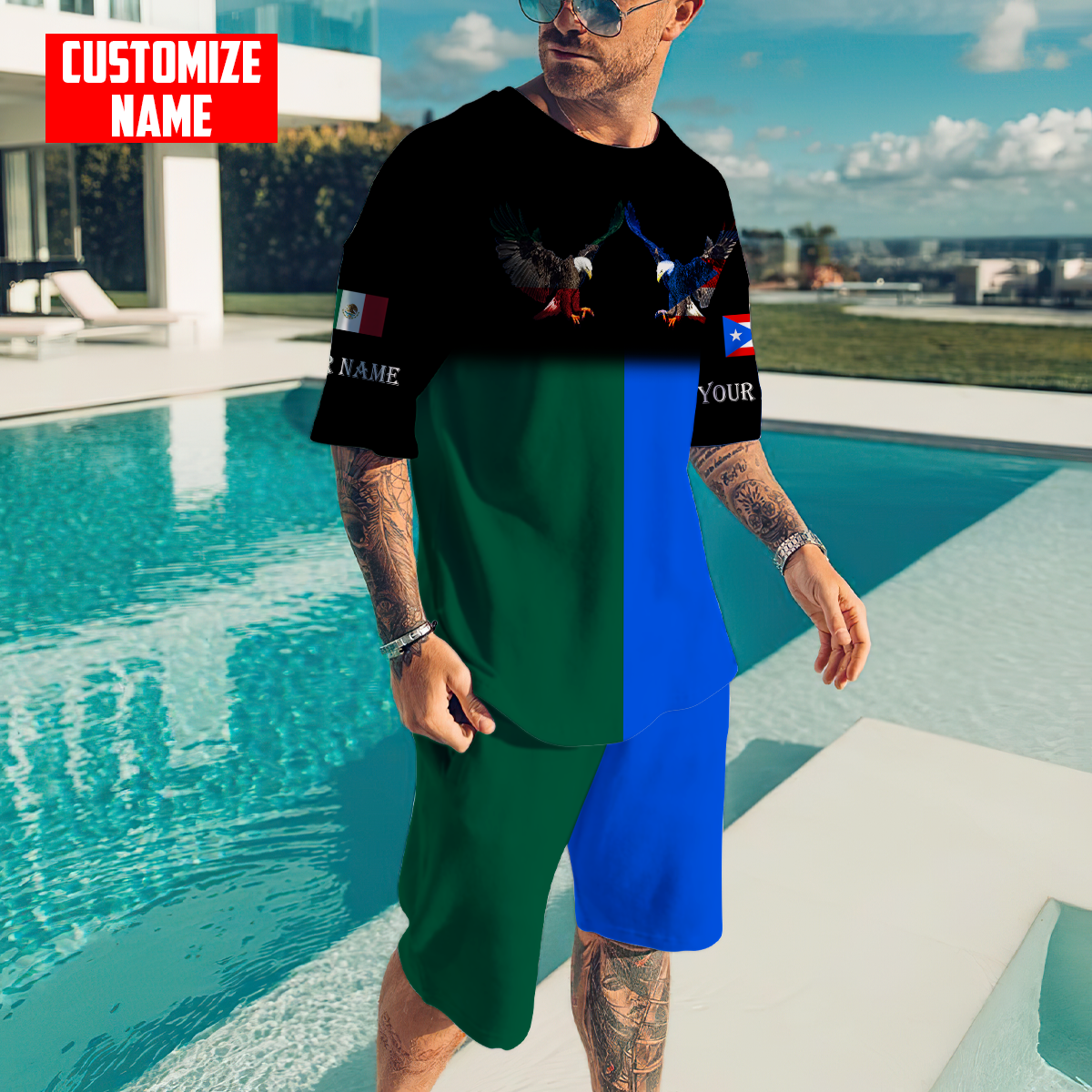 Personalized Name Mexico Combo T-shirt and Short 3D All Over Printed