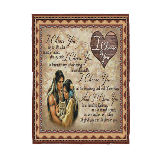Custom Blanket Native American Couple Sherpa Blanket MEI