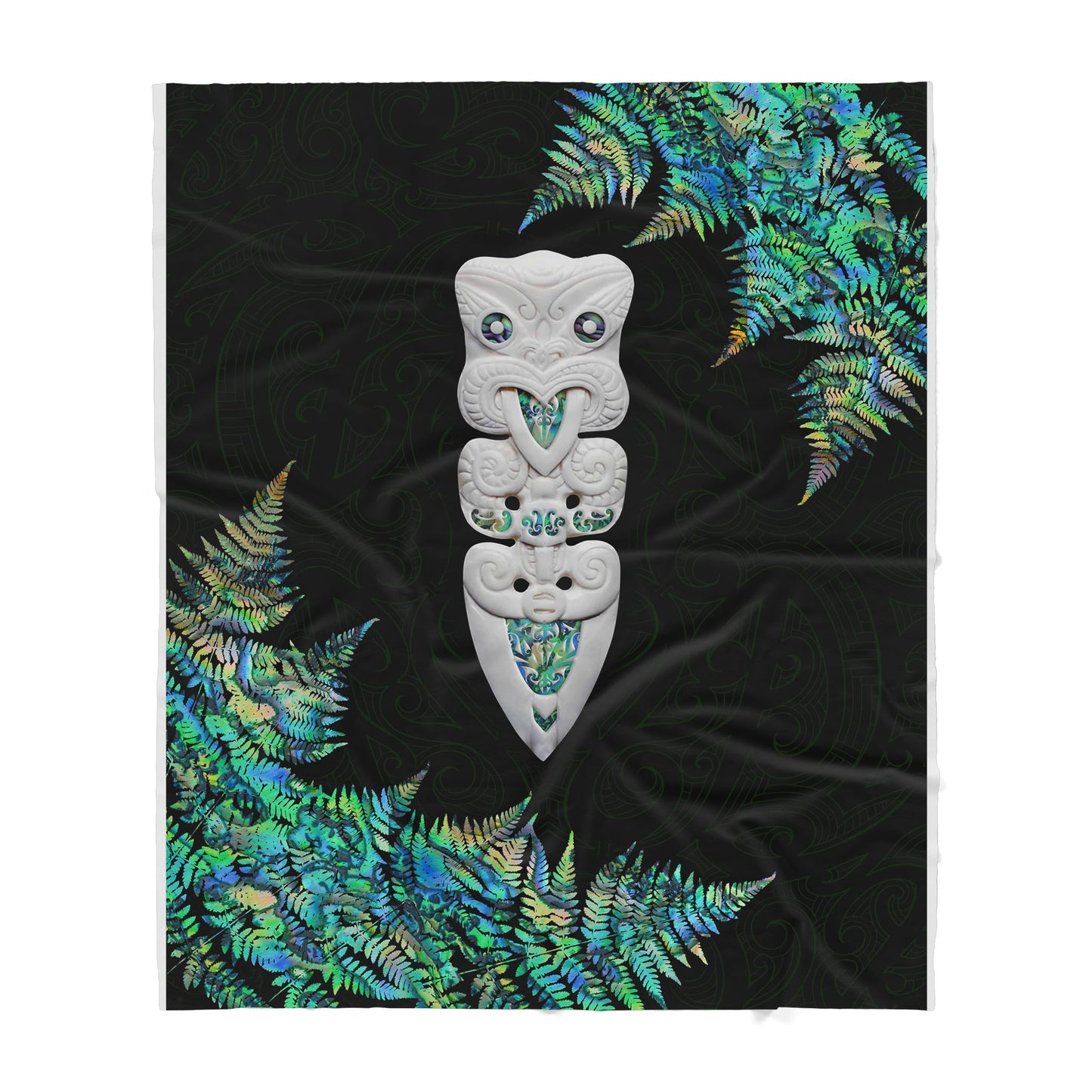 Custom Blanket Hei Taiaha Silver Fern Paua Shell - Maori Sherpa Blanket DL