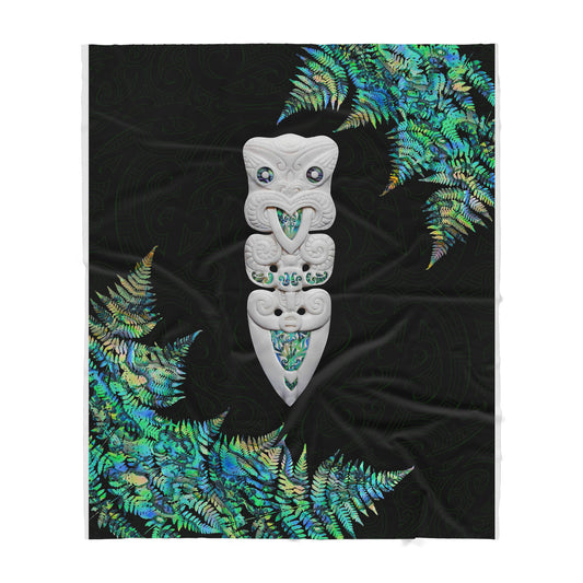 Custom Blanket Hei Taiaha Silver Fern Paua Shell - Maori Sherpa Blanket DL