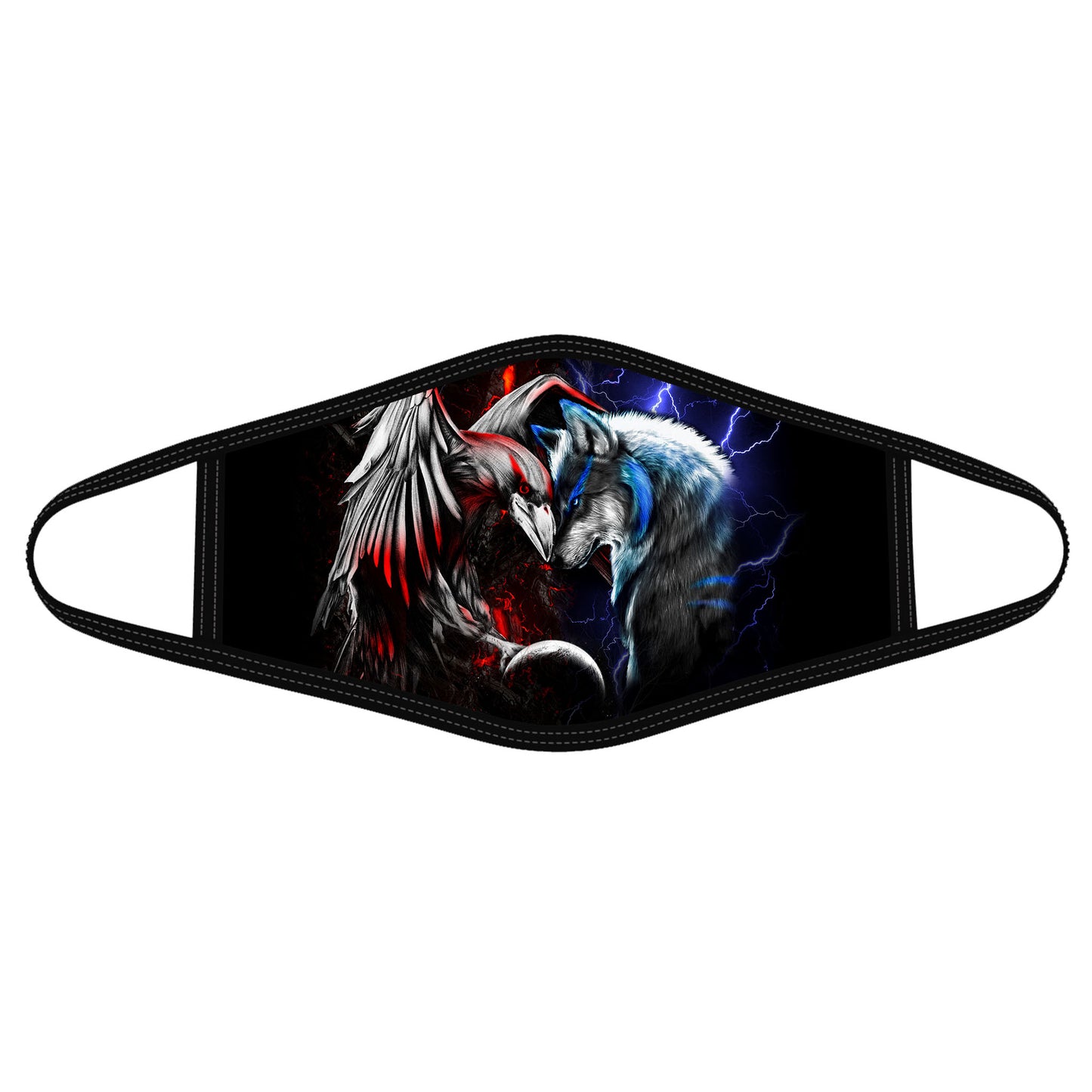 Dragon Mask Red And Blue Raven And Wolf Polyblend Face Mask HG