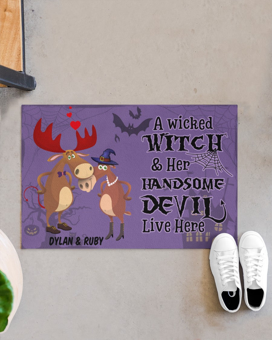 Moose A Wicked Witch And Her Devil Personalized Doormat Welcome Mat, Best Gift For Home Decoration