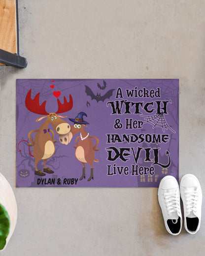 Moose A Wicked Witch And Her Devil Personalized Doormat Welcome Mat, Best Gift For Home Decoration