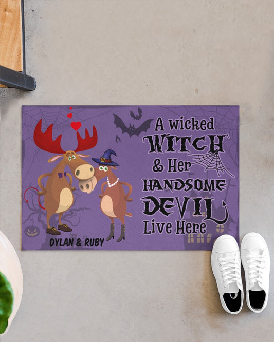 Moose A Wicked Witch And Her Devil Personalized Doormat Welcome Mat, Best Gift For Home Decoration