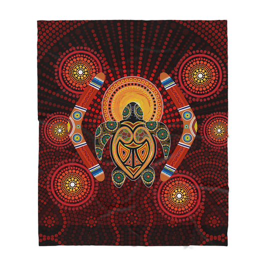 Aboriginal Australian Pattern Boomerangs Turtle Sherpa Blanket HC