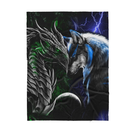 Custom Blanket Dragon and Wolf - Gift For My Family - Sherpa Blanket HG