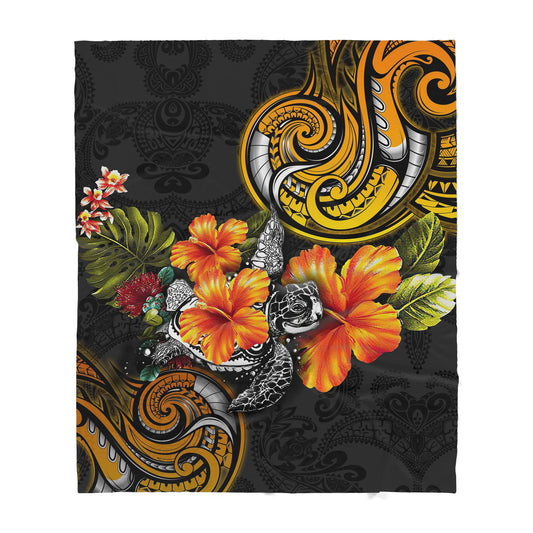 Polynesian Turtle Hibiscus Flower Sherpa Blanket ML