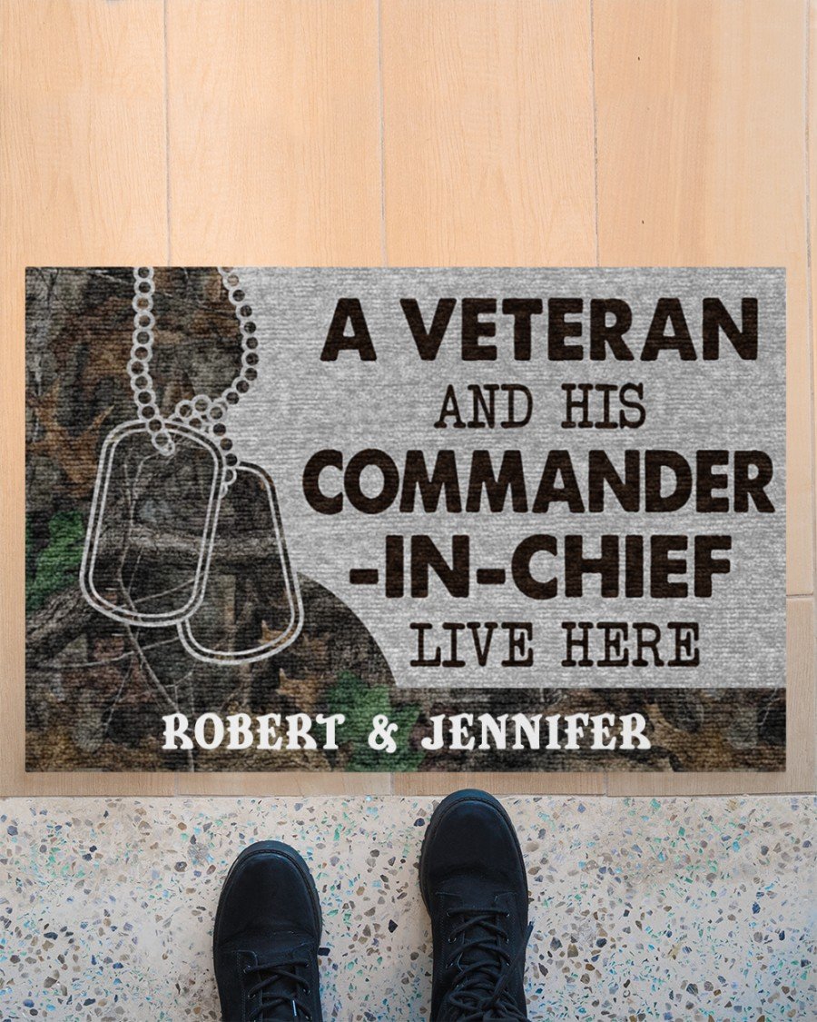 Personalized Veteran Camo Couple Live Here Doormat