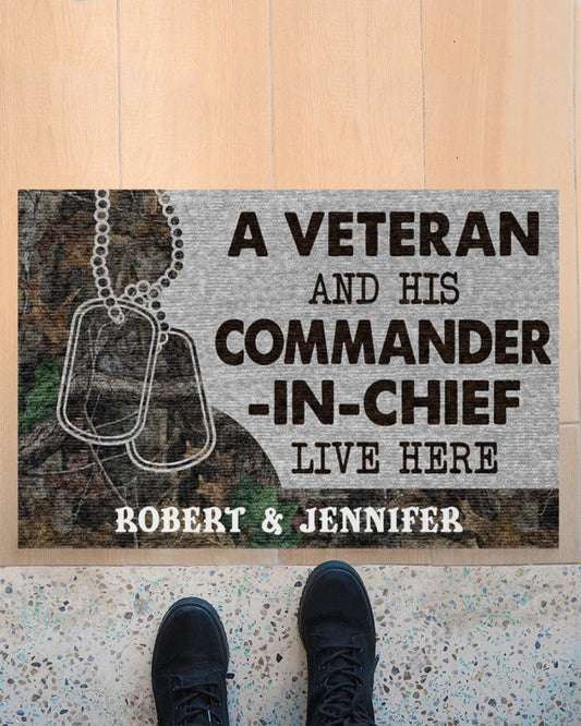 Personalized Veteran Camo Couple Live Here Doormat