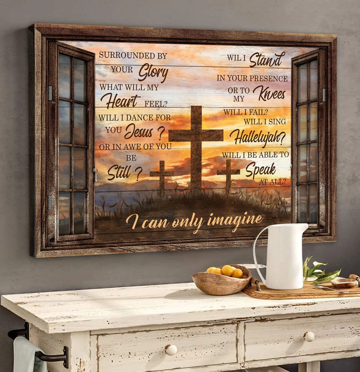 Cross I can only imagine Jesus Landscape Canvas Print Wall Art