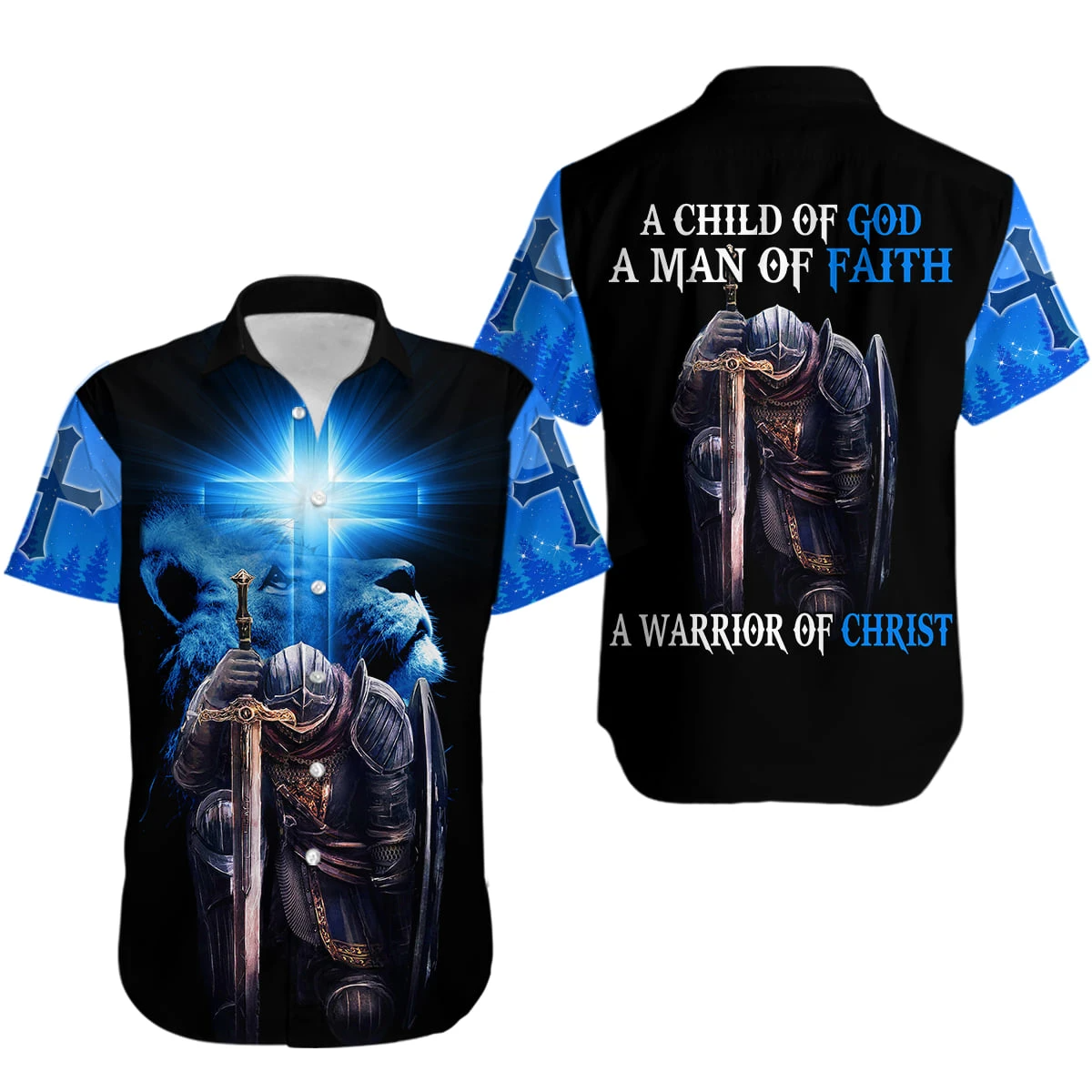 Jesus Christ Lion Blue Cross Child of God Man of Faith Warrior of Christ 3D Printed Hoodie, T-Shirt for Men and Women