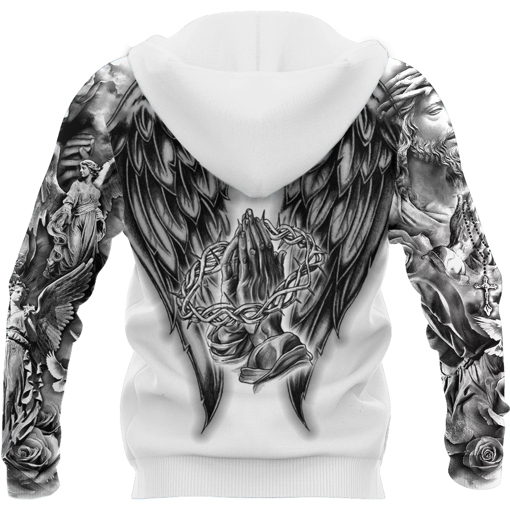 Jesus Christ Cross and Wings 3D Printed Zipped Hoodie for Men and Women