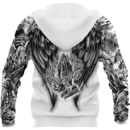 Jesus Christ Cross and Wings 3D Printed Zipped Hoodie for Men and Women