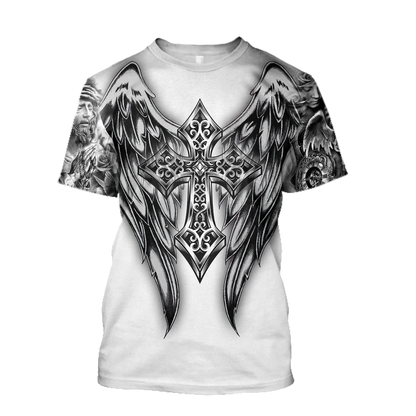 Jesus Christ Cross and Wings 3D Printed T-Shirt for Men and Women