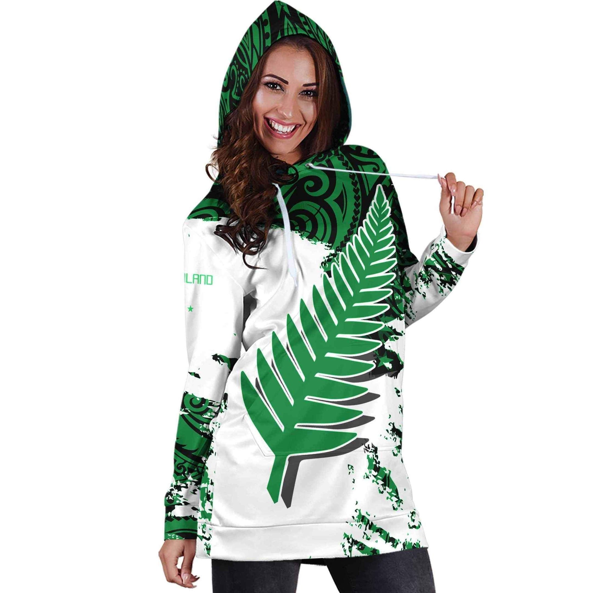 New Zealand Maori Fern Green Edition Hoodie Dress HC - Amaze Style™-Apparel