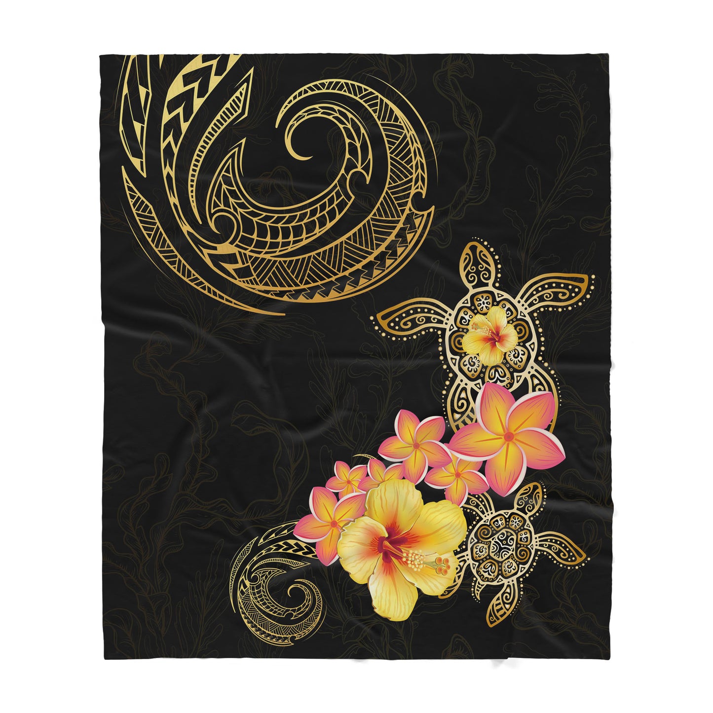 Polynesian Tattoo Turtle Hibiscus Frangipani Flower Sherpa Blanket ML
