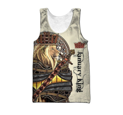 Custom Name January King Lion 3D All Over Printed Unisex Shirts