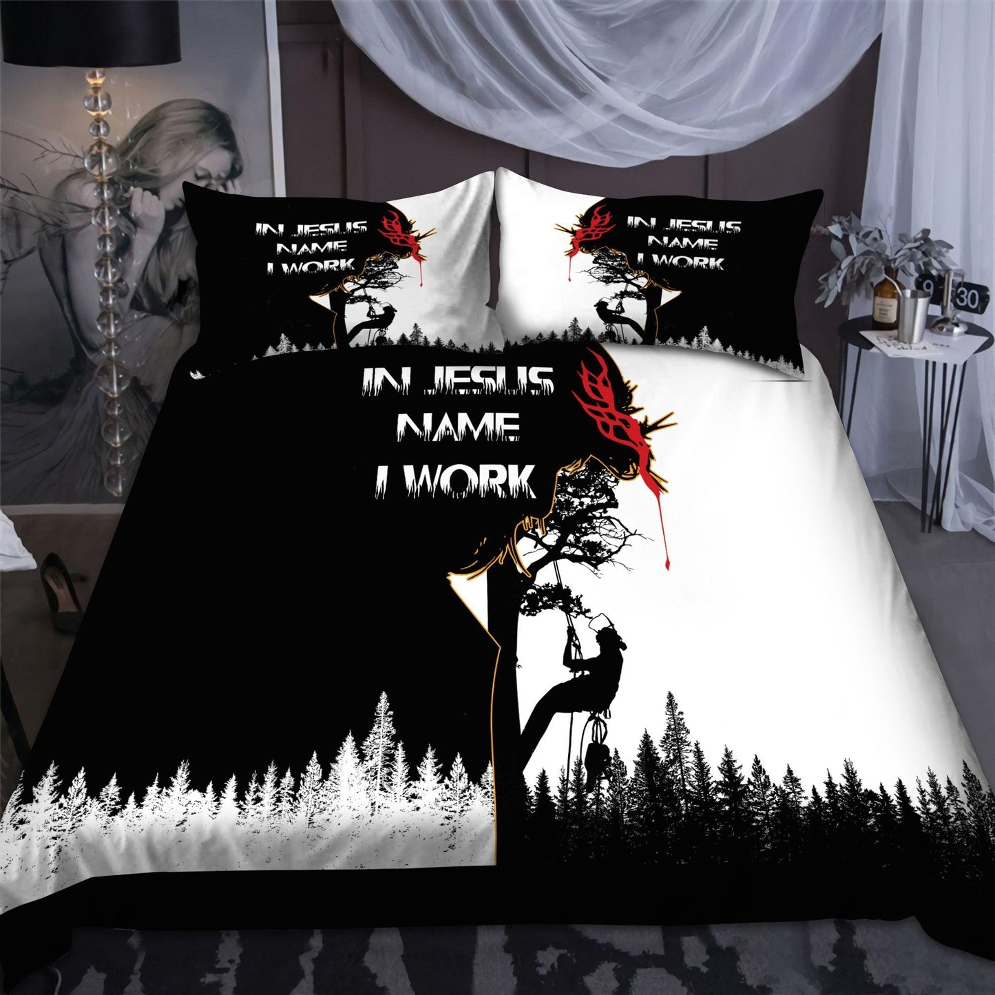 In Jesus Name I  WorkArborist Logger Lumberjack Bedding Set MEI