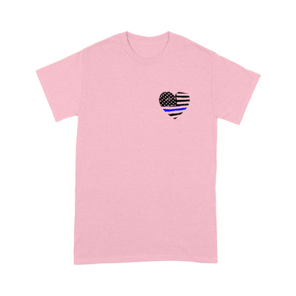 Thin Blue Line Heart Back And Front Standard T-Shirt Police Tee