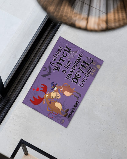 Moose A Wicked Witch And Her Devil Personalized Doormat Welcome Mat, Best Gift For Home Decoration