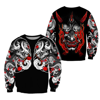 Japan Mask Tattoo 3D All Over Printed Unisex Shirt