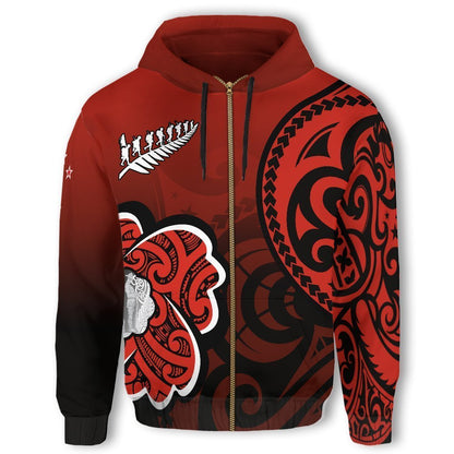 Lest We Forget Maori Poppy Flowers Full Zip Hoodie NNKANZ8 - Amaze Style™-Apparel