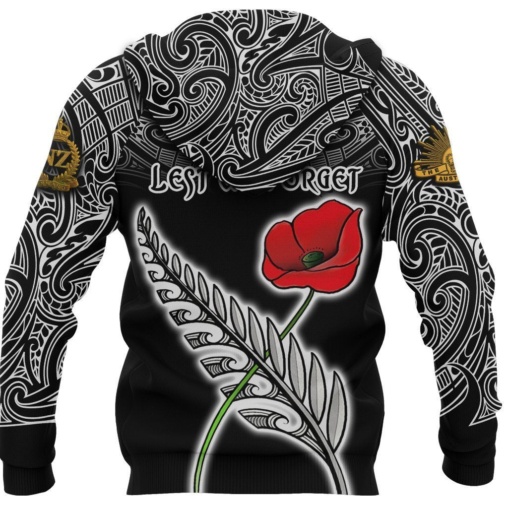 Anzac Australia and New Zealand Hoodie, Poppy Fern Lest We Forget Zipper Hoodie NNKANZ4 - Amaze Style™-Apparel