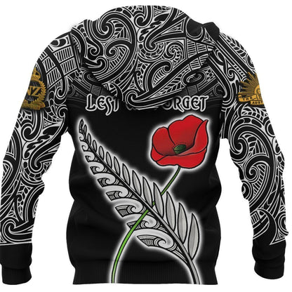 Anzac Australia and New Zealand Hoodie, Poppy Fern Lest We Forget Zipper Hoodie NNKANZ4 - Amaze Style™-Apparel