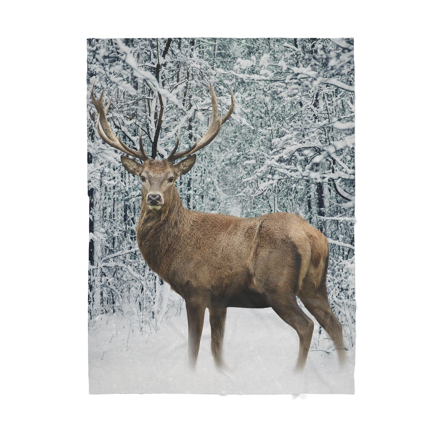 Custom Blanket Deer In Winter Forest Sherpa Blanket MEI