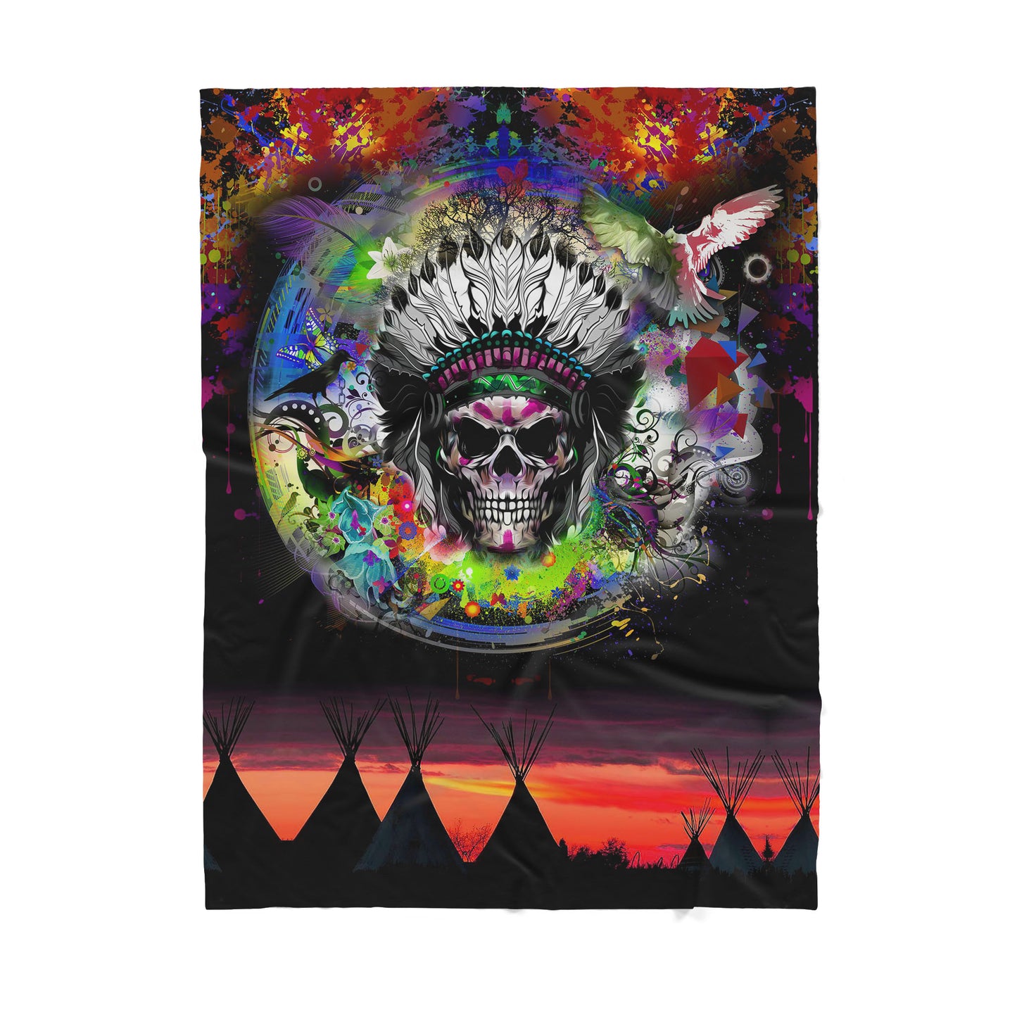 Colorful Skull Hippie Pattern Sherpa Blanket