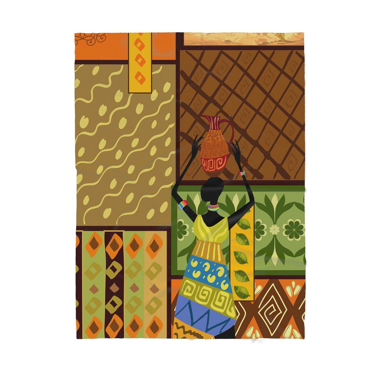 Custom Blanket -Black Girl African Pattern- Deluxe Sherpa Blanket ML
