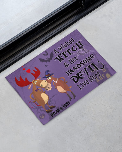 Moose A Wicked Witch And Her Devil Personalized Doormat Welcome Mat, Best Gift For Home Decoration