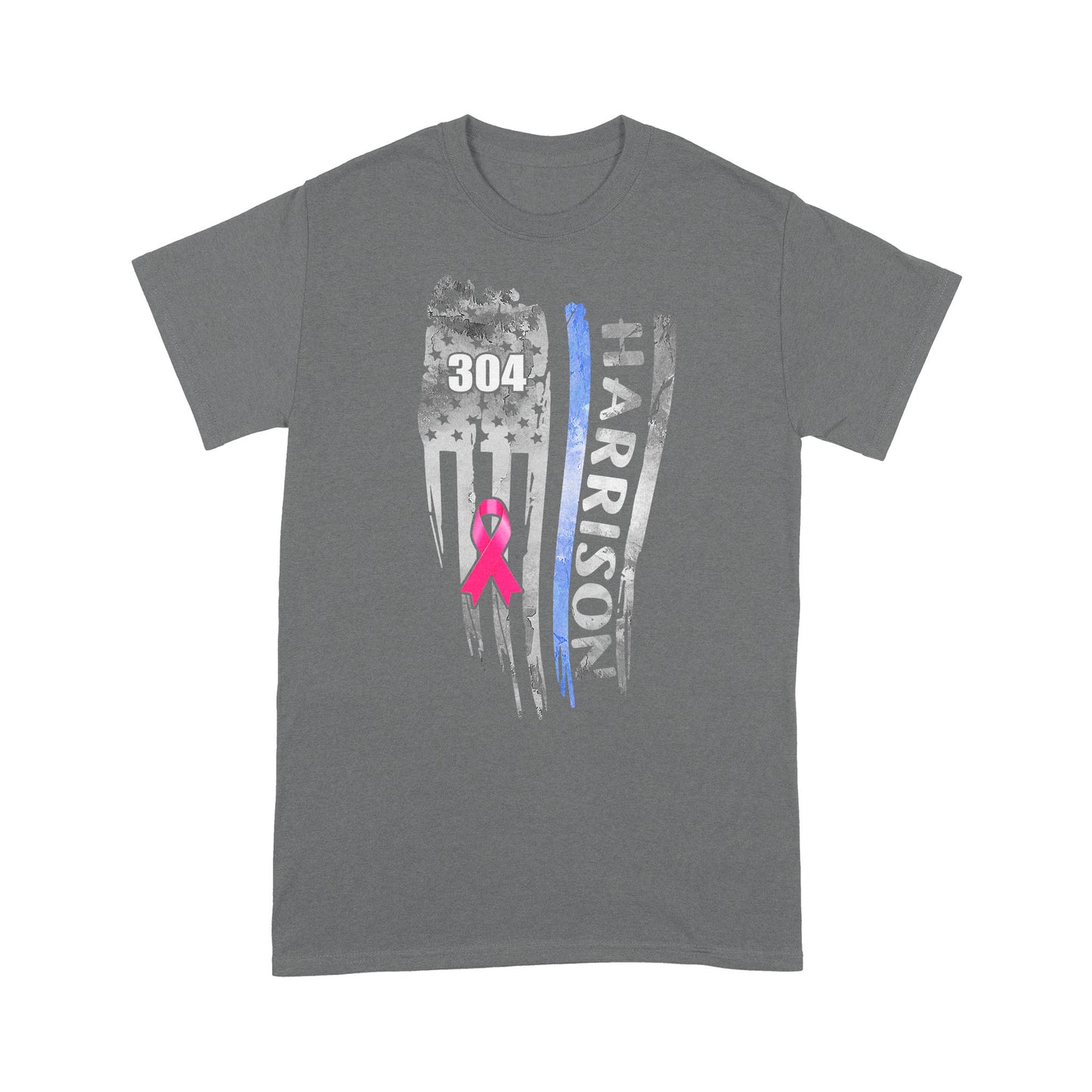 Breast Cancer Pink Ribbon Distressed Thin Blue Line Flag Personalized Police Shirt