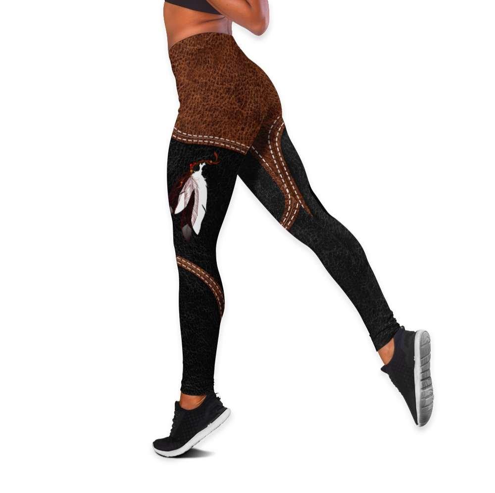 Customize Name Native American 3D All Over Printed Legging + Hollow Tank Combo