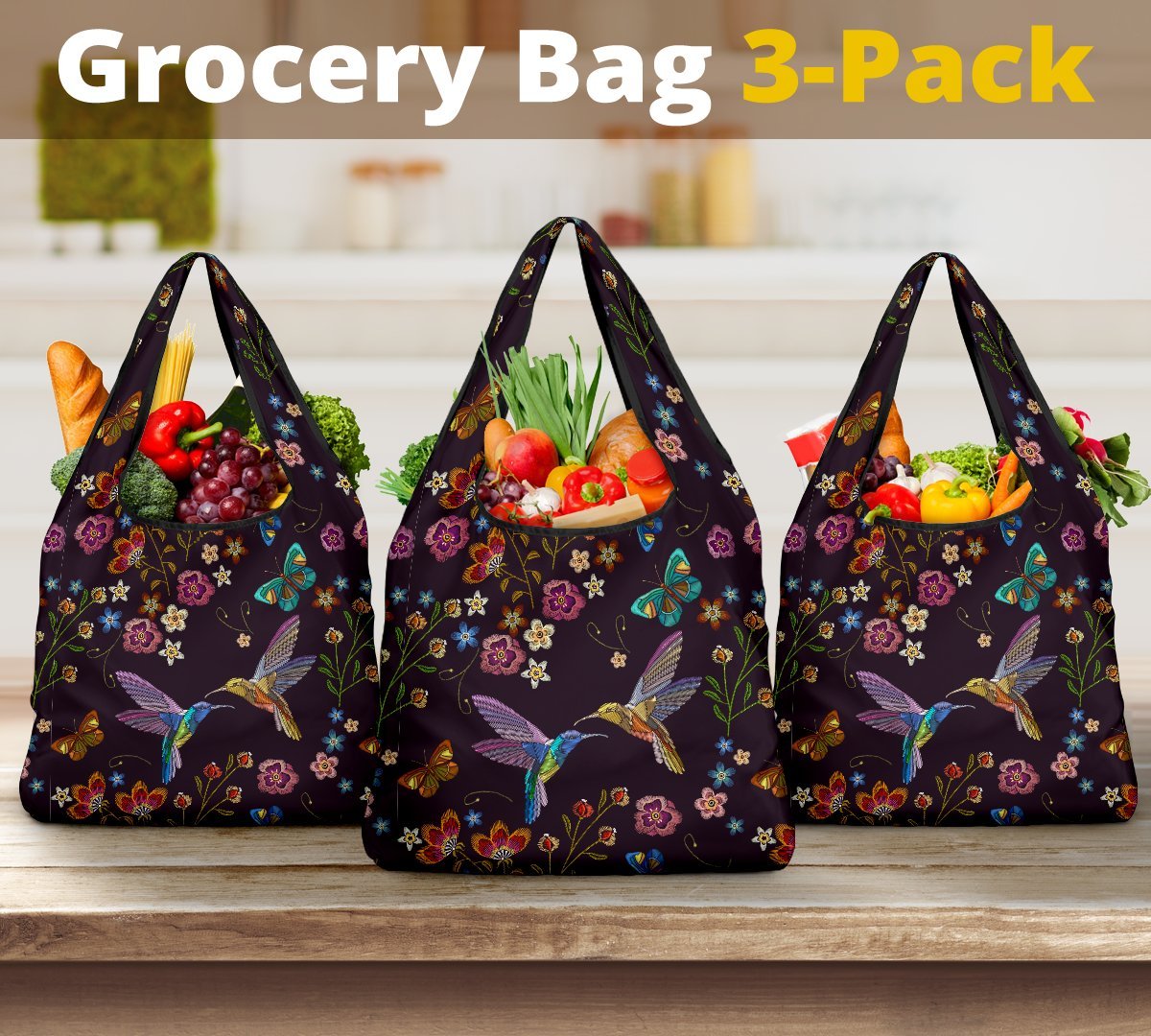 Hummingbird Reusable Grocery Bags Set-Amaze Style™-Hummingbird Reusable Grocery Bags Set-Vibe Cosy™