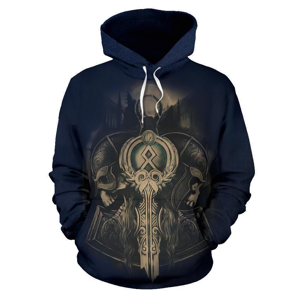 Norse Vikings - Valhalla Viking Skull Hoodie Blue - Amaze Style™-Apparel