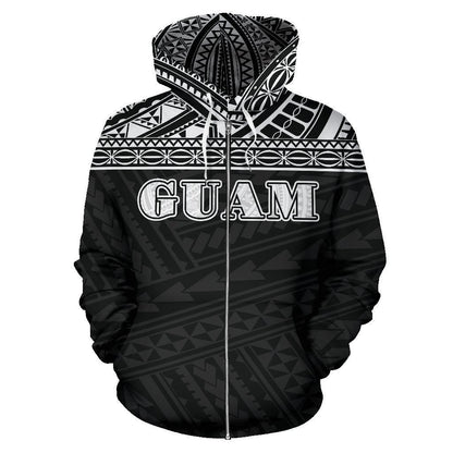 Guam All Over Zip-Up Hoodie - Polynesian Black Version - Amaze Style™-ALL OVER PRINT ZIP-UP HOODIES