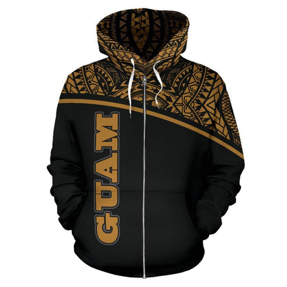 Guam All Over Zip-Up Hoodie - Micronesia Curve Gold Style - Amaze Style™-ALL OVER PRINT ZIP-UP HOODIES