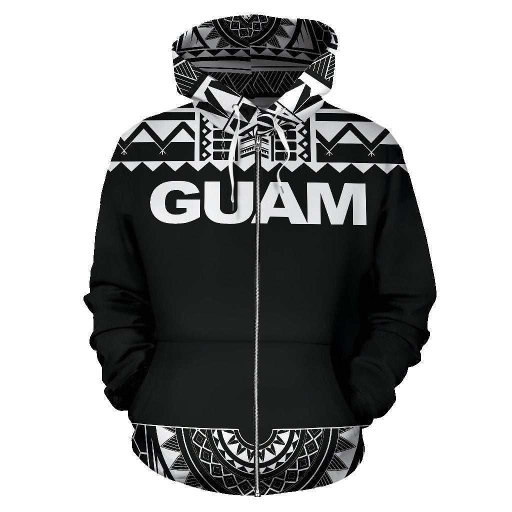 Guam All Over Zip-Up Hoodie - Polynesian Black And White - BN09 - Amaze Style™-ALL OVER PRINT ZIP-UP HOODIES