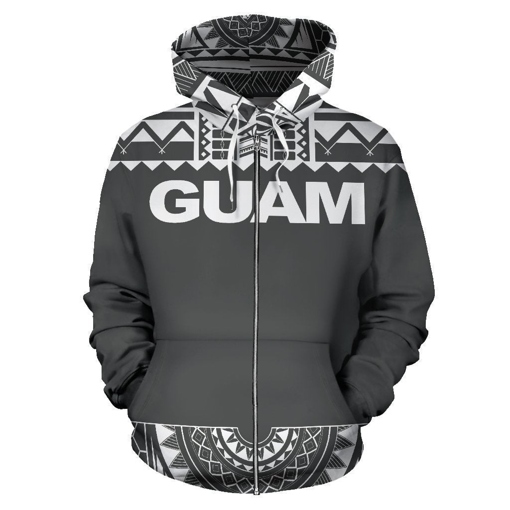 Guam All Over Zip-Up Hoodie - Polyneian Grey And White - Amaze Style™-ALL OVER PRINT ZIP-UP HOODIES