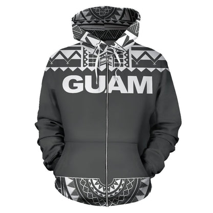 Guam All Over Zip-Up Hoodie - Polyneian Grey And White - Amaze Style™-ALL OVER PRINT ZIP-UP HOODIES