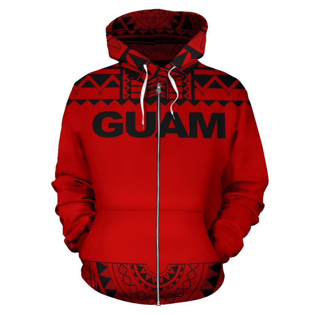 Guam All Over Zip-Up Hoodie - Polynesian Red And Black - Amaze Style™-ALL OVER PRINT ZIP-UP HOODIES