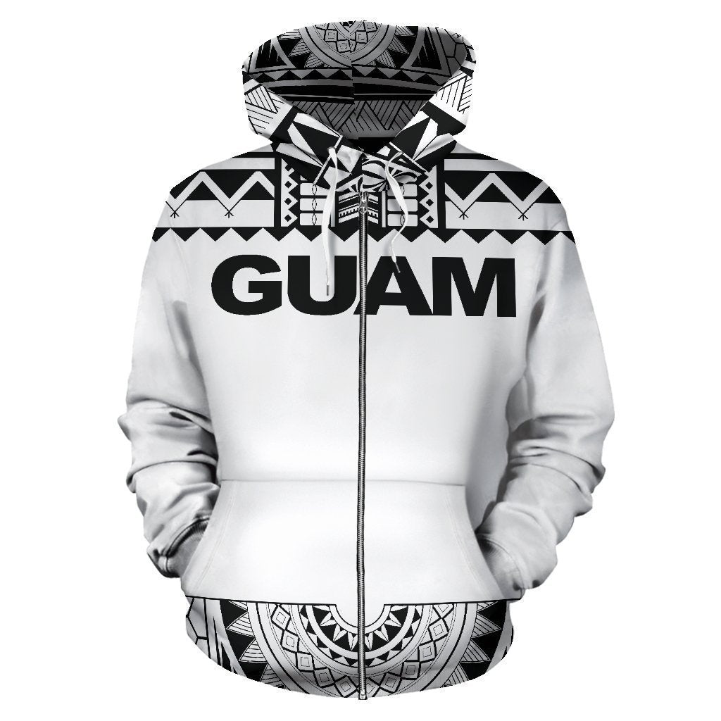 Guam All Over Zip-Up Hoodie - Polynesian White And Black - Amaze Style™-ALL OVER PRINT ZIP-UP HOODIES