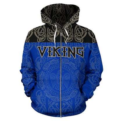Viking All Over Zip-Up Hoodie - Raven Bn10 - Amaze Style™-ALL OVER PRINT ZIP HOODIES (P)