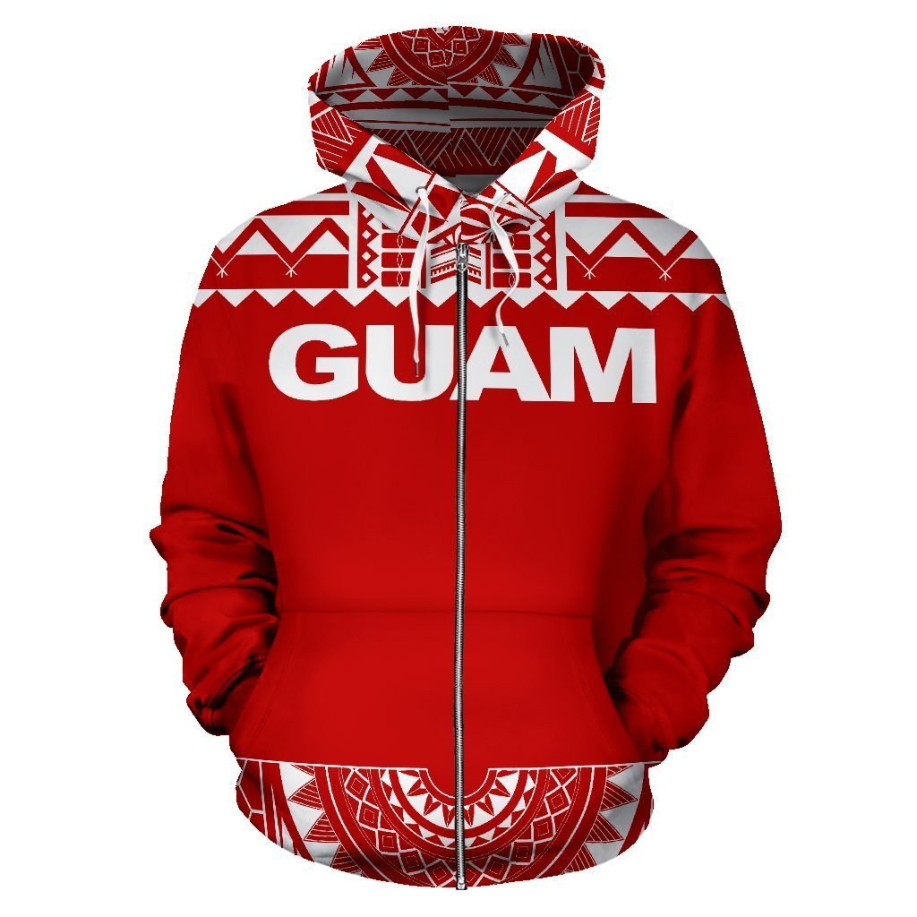 Guam All Over Zip-Up Hoodie - Polynesian Red And White - Amaze Style™-ALL OVER PRINT ZIP-UP HOODIES