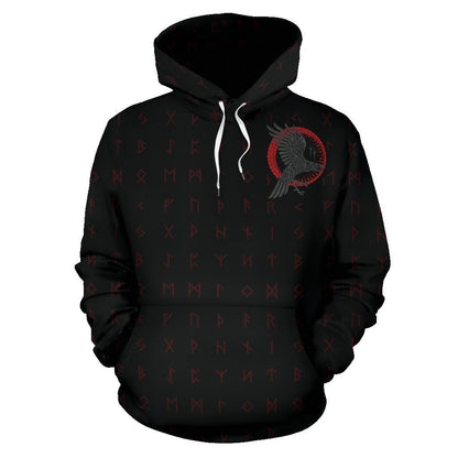 Viking Odin Raven Old Runes Style Hoodie - Amaze Style™-ALL OVER PRINT HOODIES