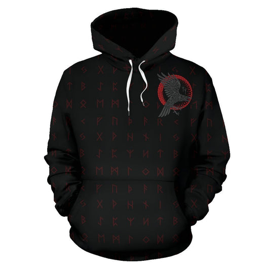 Viking Odin Raven Old Runes Style Hoodie - Amaze Style™-ALL OVER PRINT HOODIES