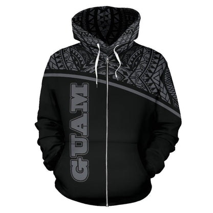 Guam All Over Zip-Up Hoodie - Micronesia Curve Grey Style - Amaze Style™-ALL OVER PRINT ZIP-UP HOODIES